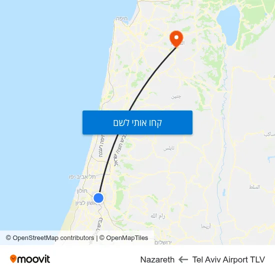 מפת Tel Aviv Airport TLV לNazareth