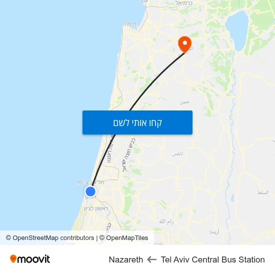 מפת Tel Aviv Central Bus Station לNazareth