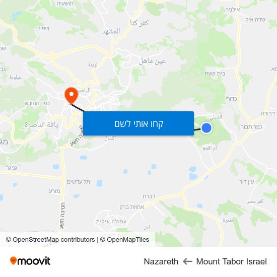 מפת Mount Tabor Israel לNazareth