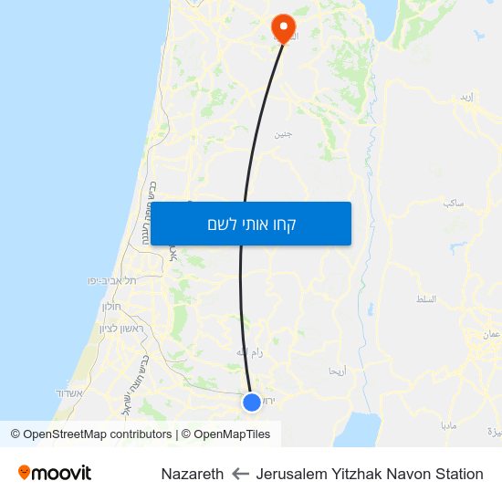 מפת Jerusalem Yitzhak Navon Station לNazareth