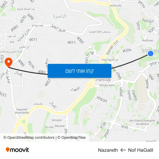 מפת Nof HaGalil לNazareth