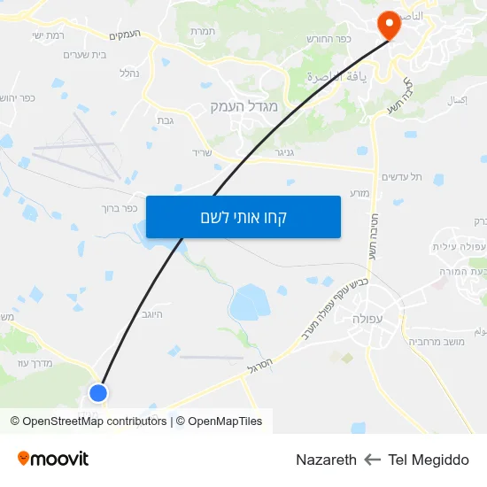 מפת Tel Megiddo לNazareth
