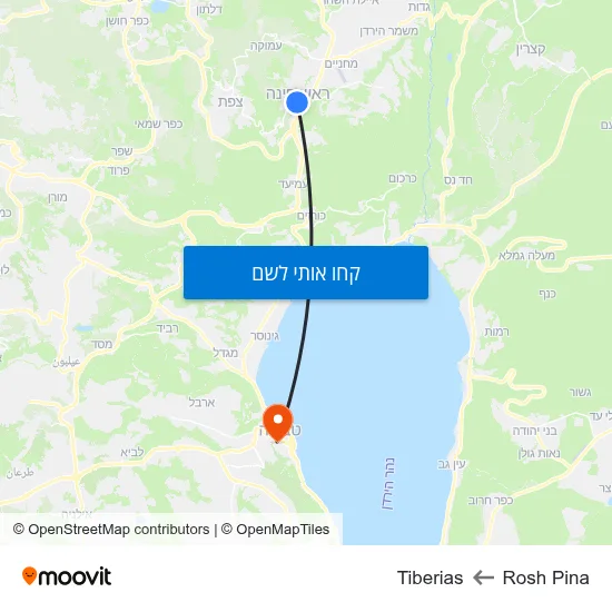 מפת Rosh Pina לTiberias