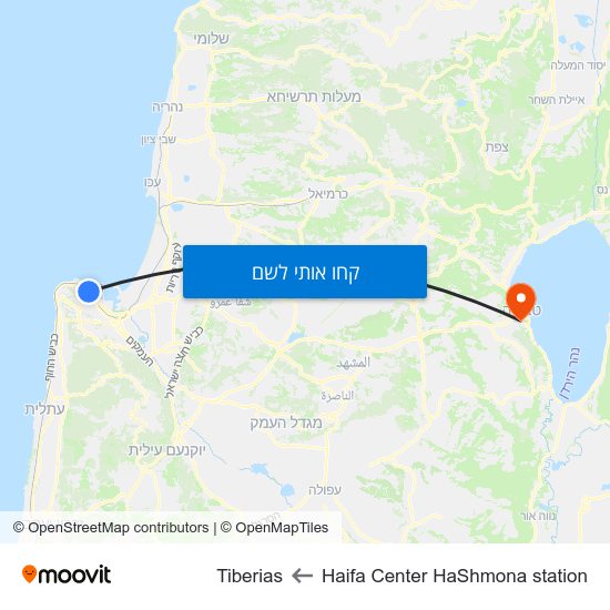 מפת Haifa Center HaShmona station לTiberias