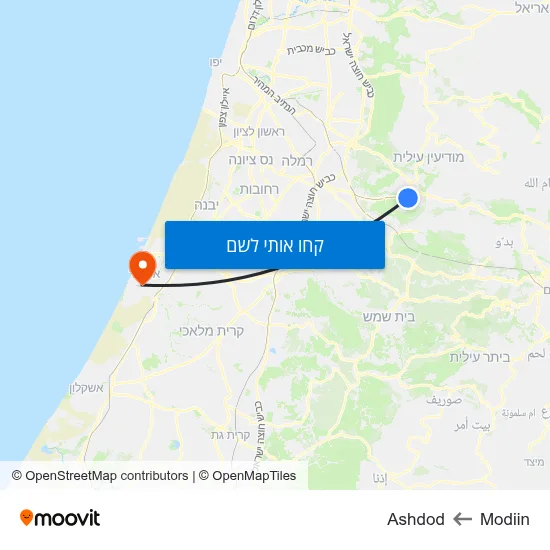 מפת Modiin לAshdod