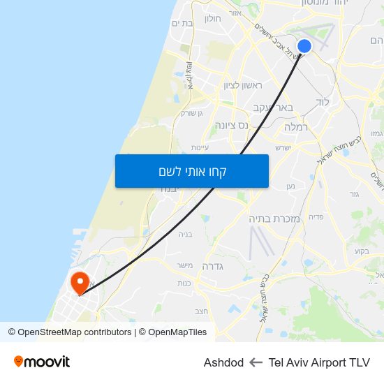 מפת Tel Aviv Airport TLV לAshdod