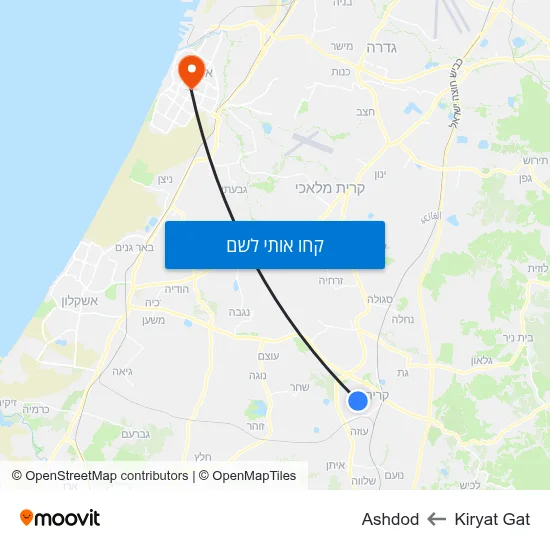 מפת Kiryat Gat לAshdod