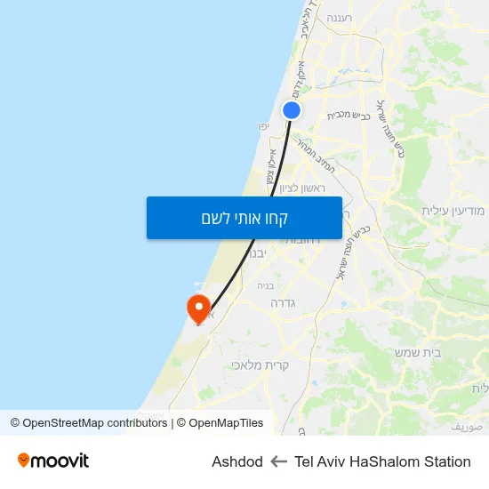 מפת Tel Aviv HaShalom Station לAshdod