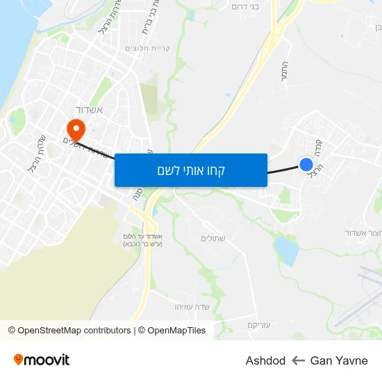 מפת Gan Yavne לAshdod