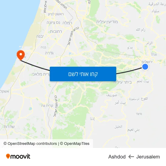 מפת Jerusalem לAshdod