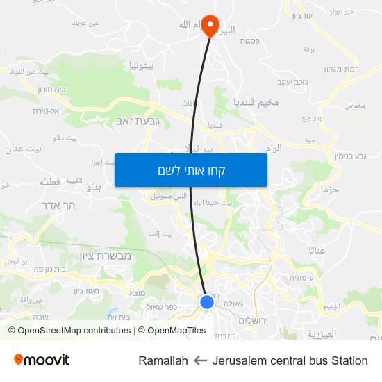 מפת Jerusalem central bus Station לRamallah