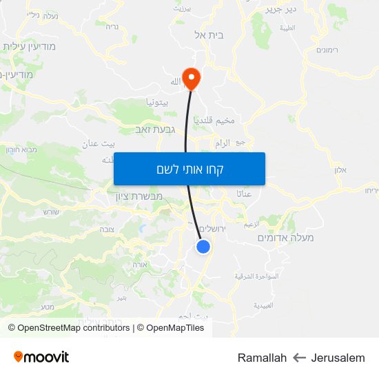 מפת Jerusalem לRamallah