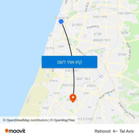 מפת Tel Aviv לRehovot