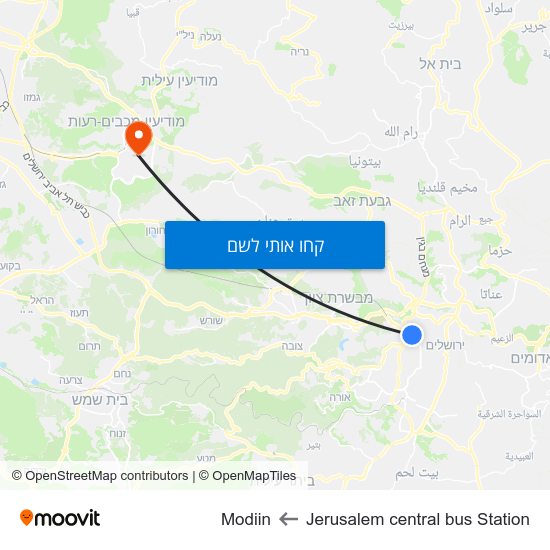 מפת Jerusalem central bus Station לModiin
