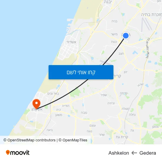 מפת Gedera לAshkelon