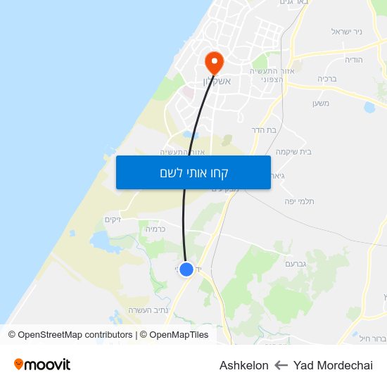 מפת Yad Mordechai לAshkelon