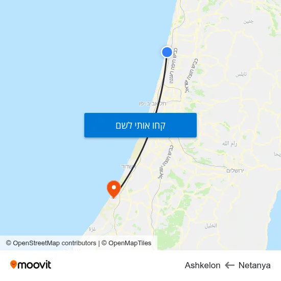 מפת Netanya לAshkelon