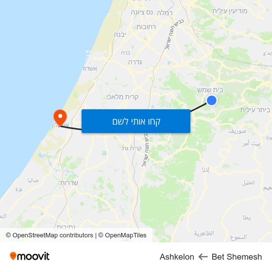 מפת Bet Shemesh לAshkelon