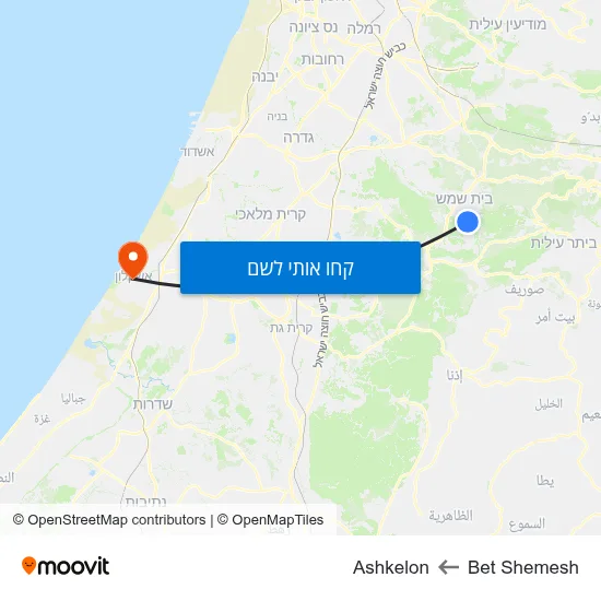 מפת Bet Shemesh לAshkelon