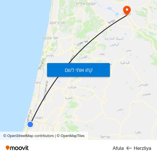מפת Herzliya לAfula
