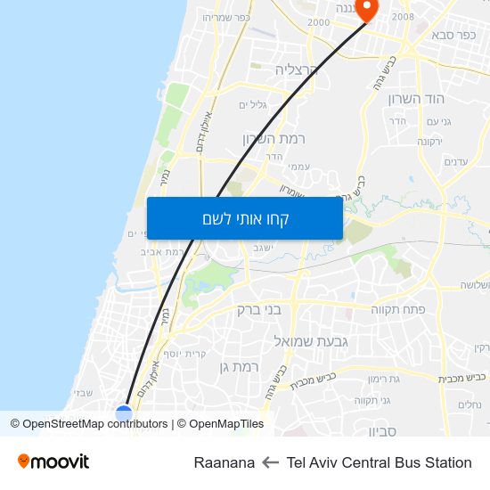 מפת Tel Aviv Central Bus Station לRaanana