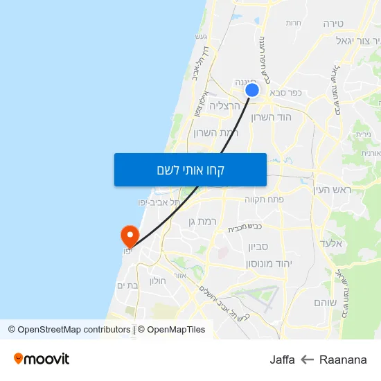 מפת Raanana לJaffa