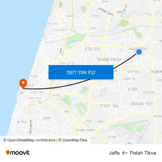 מפת Petah Tikva לJaffa