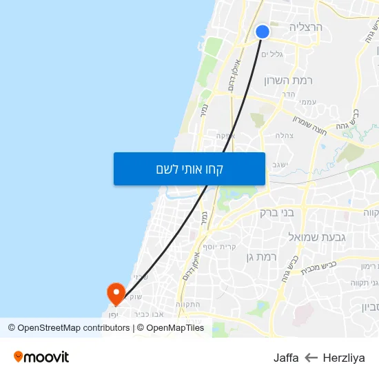 מפת Herzliya לJaffa