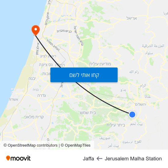 מפת Jerusalem Malha Station לJaffa