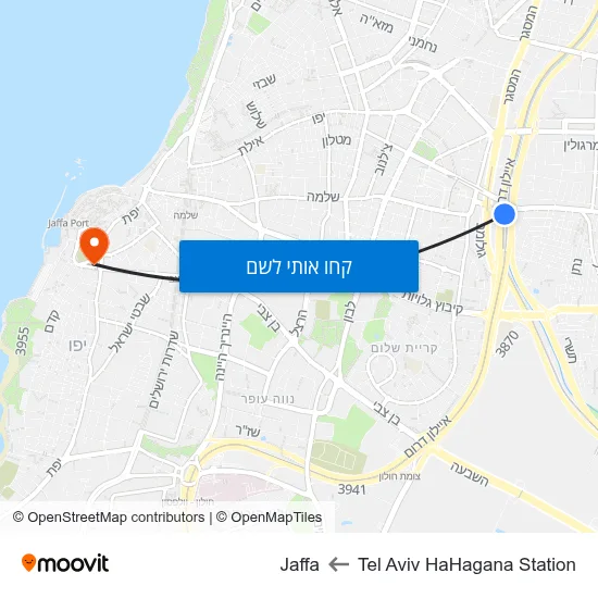 מפת Tel Aviv HaHagana Station לJaffa