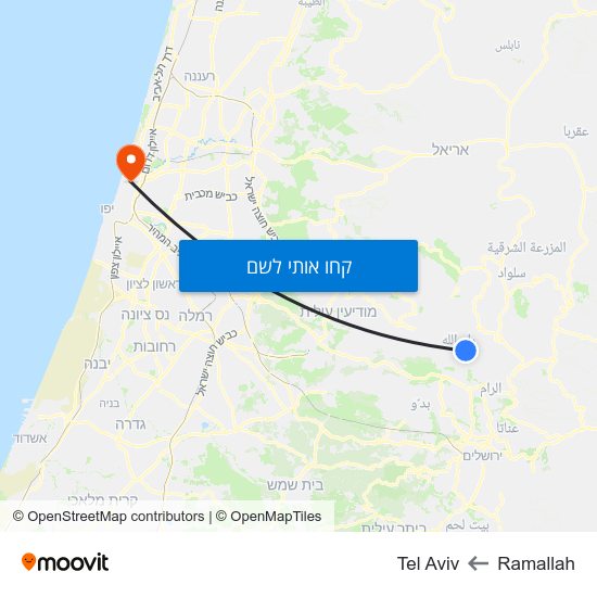 מפת Ramallah לTel Aviv
