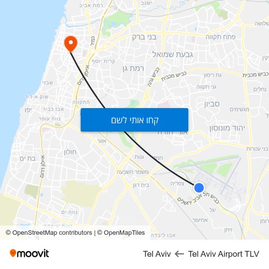 מפת Tel Aviv Airport TLV לTel Aviv