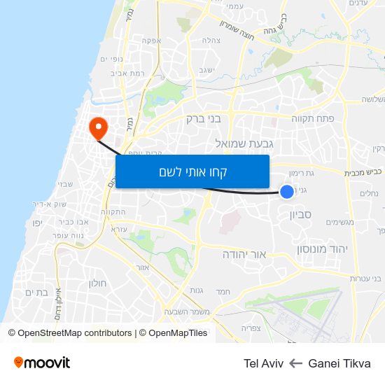 מפת Ganei Tikva לTel Aviv