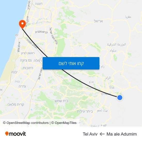 מפת Ma ale Adumim לTel Aviv
