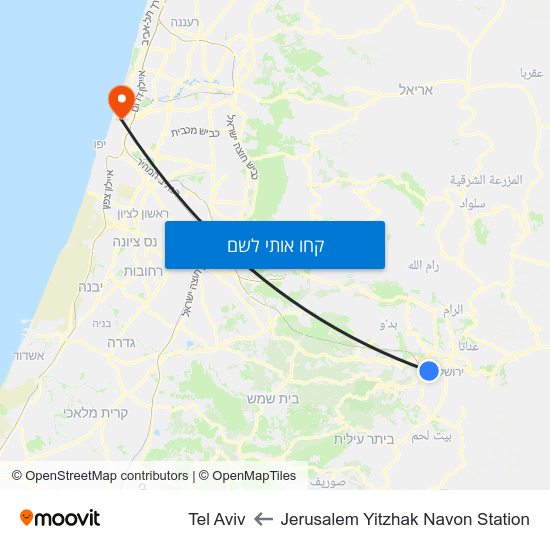מפת Jerusalem Yitzhak Navon Station לTel Aviv