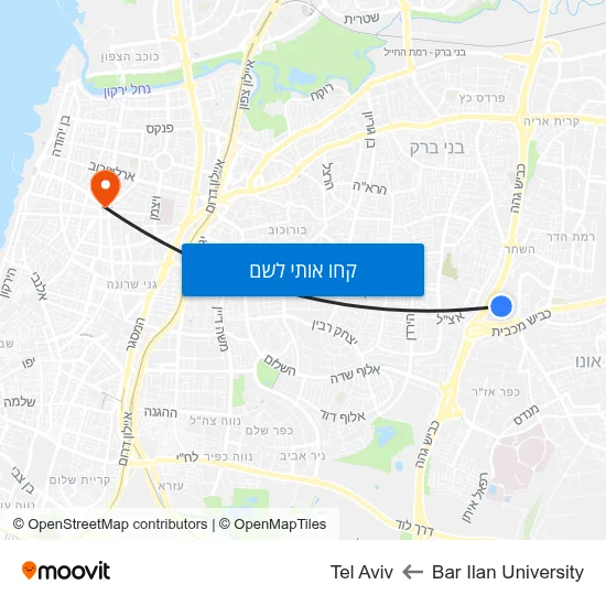 מפת Bar Ilan University לTel Aviv
