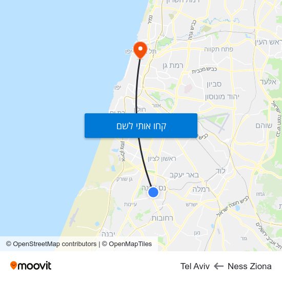 מפת Ness Ziona לTel Aviv