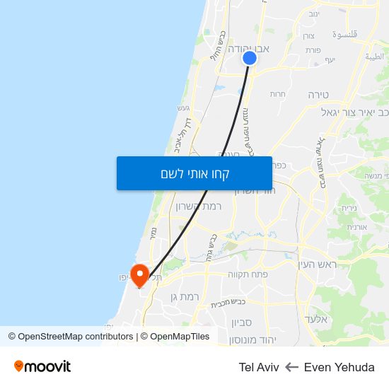 מפת Even Yehuda לTel Aviv