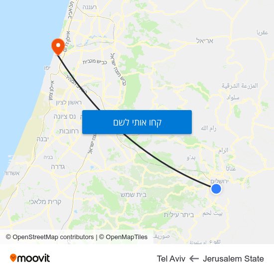 מפת Jerusalem State לTel Aviv