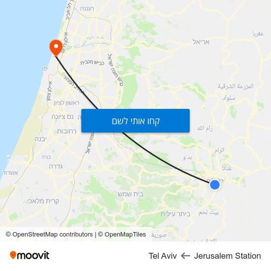 מפת Jerusalem Station לTel Aviv