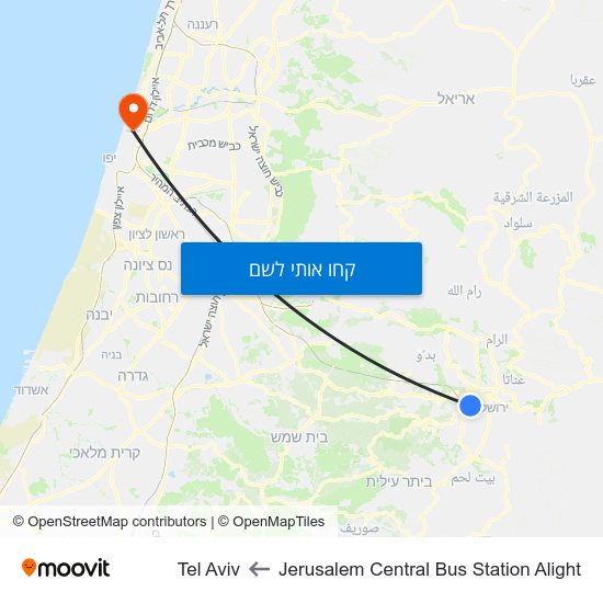 מפת Jerusalem Central Bus Station Alight לTel Aviv
