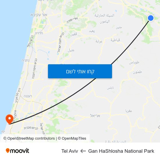 מפת Gan HaShlosha National Park לTel Aviv