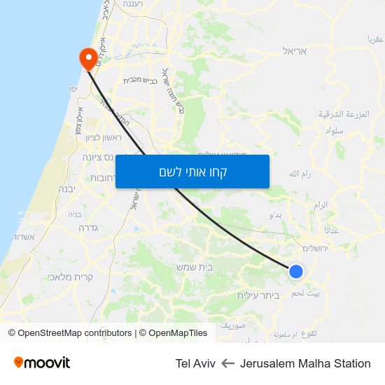 מפת Jerusalem Malha Station לTel Aviv