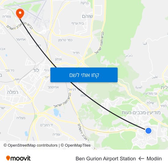 מפת Modiin לBen Gurion Airport Station