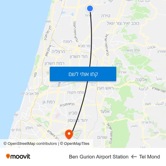 מפת Tel Mond לBen Gurion Airport Station