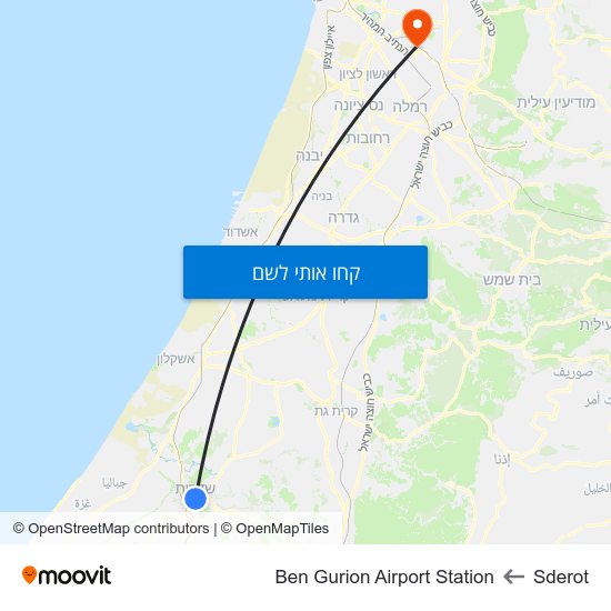 מפת Sderot לBen Gurion Airport Station