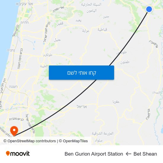 מפת Bet Shean לBen Gurion Airport Station