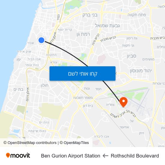 מפת Rothschild Boulevard לBen Gurion Airport Station