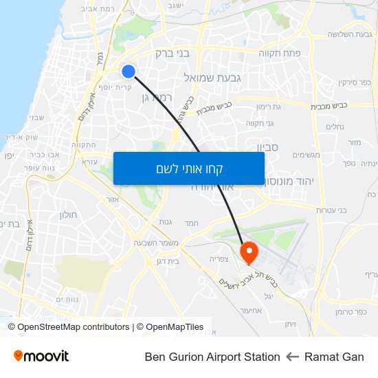 מפת Ramat Gan לBen Gurion Airport Station
