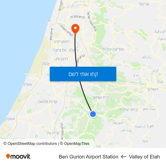 מפת Valley of Elah לBen Gurion Airport Station